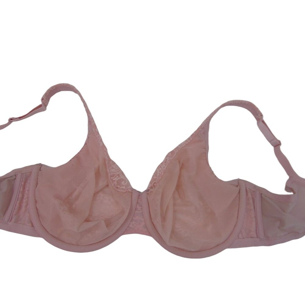 Cacique Light Pink Lace Sheer Bra 42DD 42 DD Unpadded Underwire Floral - Picture 7 of 11